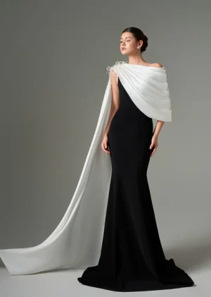 NEGIN CREPE AND SILK FISH TAIL DRESS