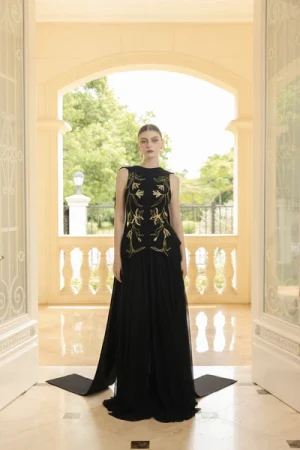 ARIANE CREPE AND CHIFFON DRESS