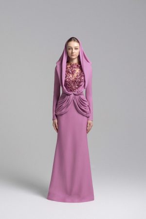 MYSTIQUE HOODED LACE EVENING GOWN