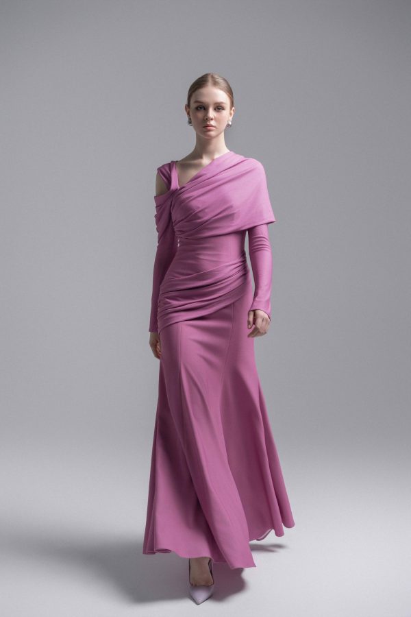 LILAC TWISTED SHOULDER MIDI DRESS - Image 5