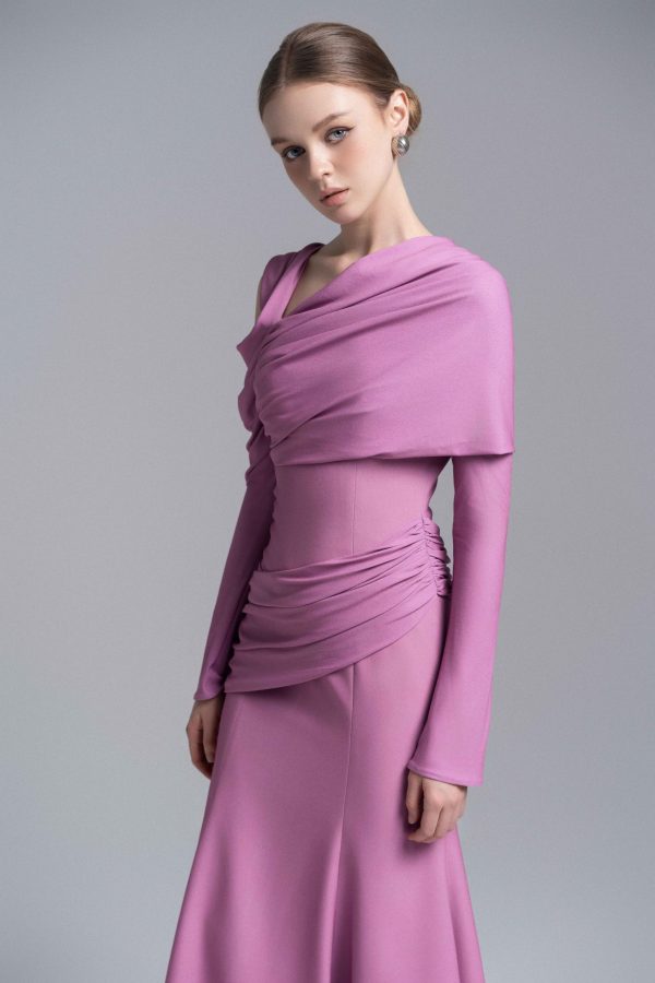 LILAC TWISTED SHOULDER MIDI DRESS - Image 6