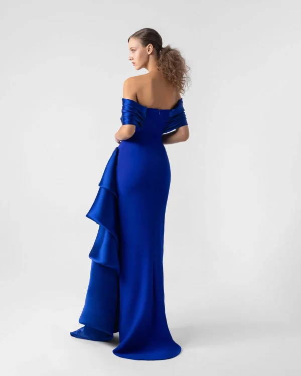 ELEGANT CASCADING DRAPED ORGANZA AND OFF-SHOULDER DRESS - Image 5