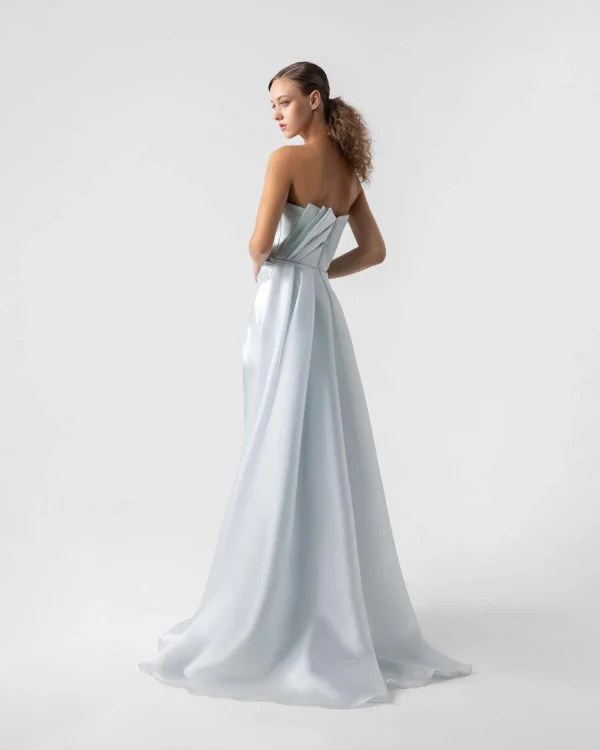 ETHEREAL METALLIC MINT GOWN WITH ASYMMETRICAL BODICE FOLDS - Image 5