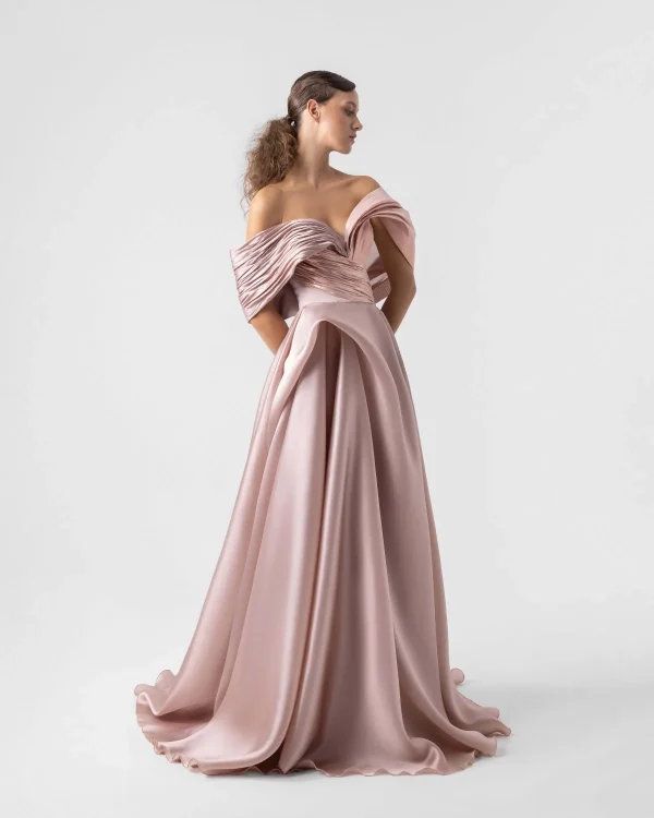 PLAYFUL VOLUMINOUS SATIN AND METALLIC ORGANZA SALMON PINK GOWN - Image 2