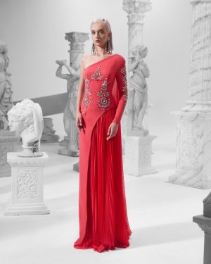 EMBELLISHED ONE-SHOULDER DRESS
