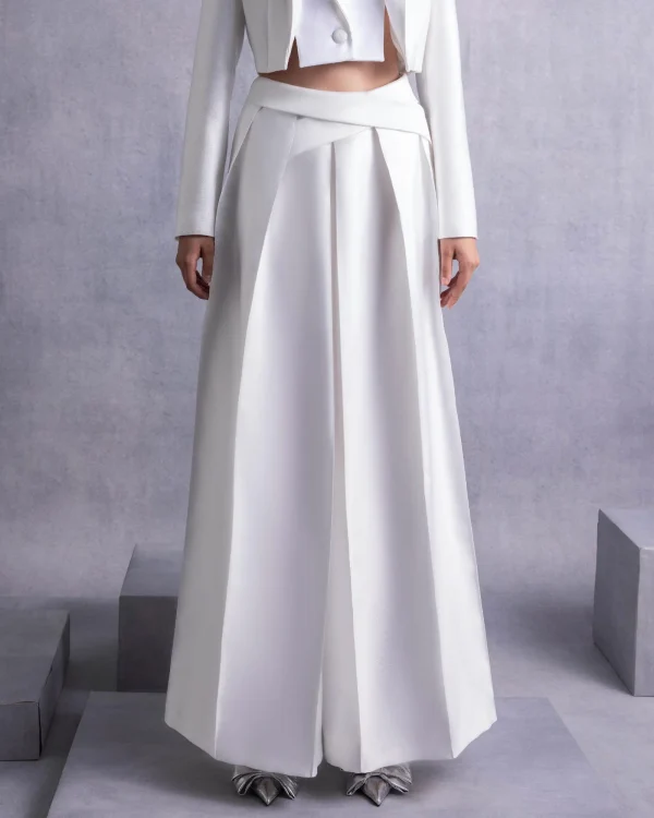 WIDE-LEG PIQUE PANTS WITH PLEATED FRONT DETAILING - Image 2