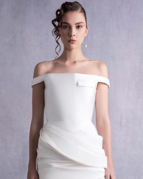 PEARLY OFF-SHOULDER PIQUE CORSET TOP - Image 2