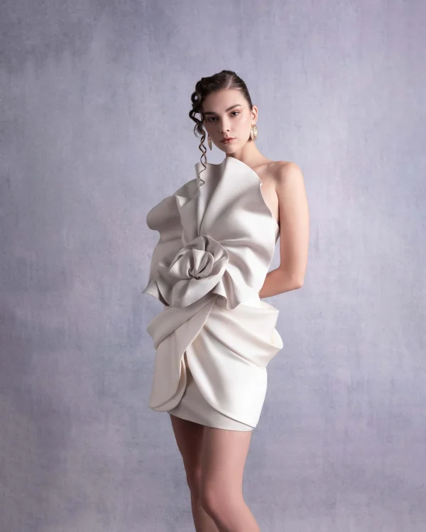 SCULPTURAL FLORAL DESIGN DRAPED TOP - Image 2