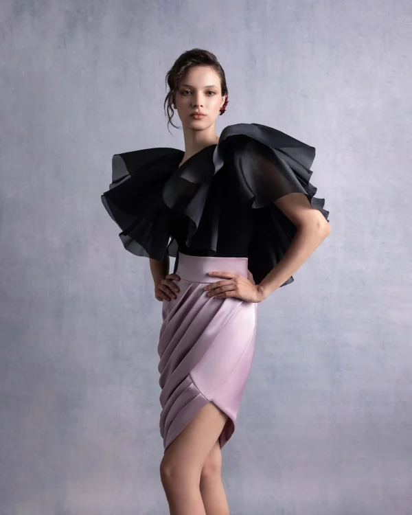 ASYMMETRICAL DRAPED SATIN HIGH-LOW SKIRT