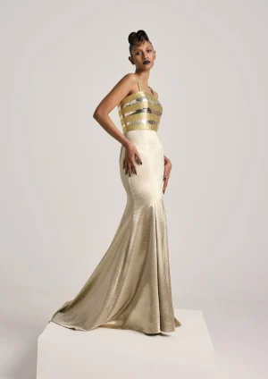 A.K.H.L THE MIRROR-ZARI FISHTAIL DRESS