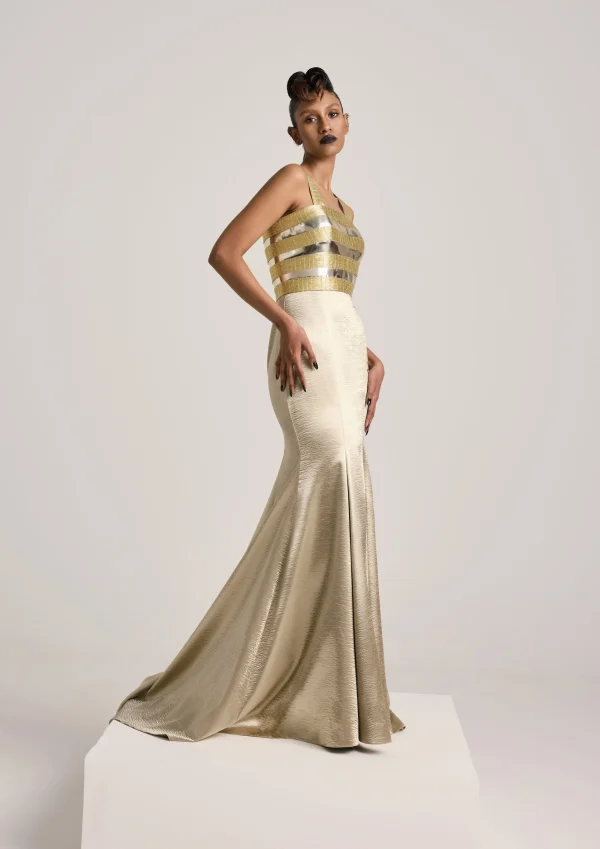 A.K.H.L THE MIRROR-ZARI FISHTAIL DRESS