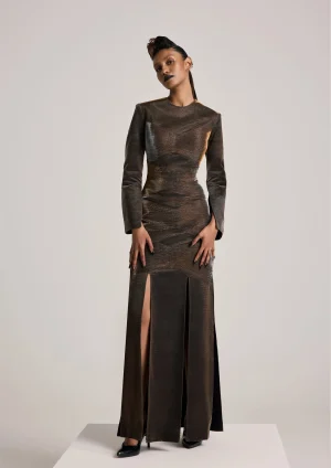 A.K.H.L THE BRONZE MICROPLEATED PANELS DRESS