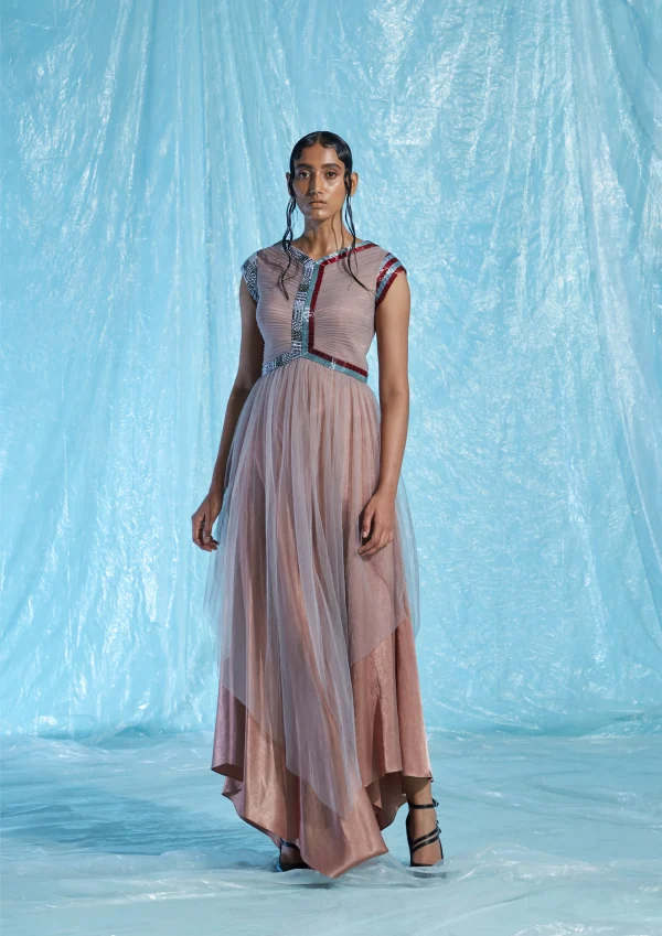ANGULAR GATHERED SATIN DRESS
