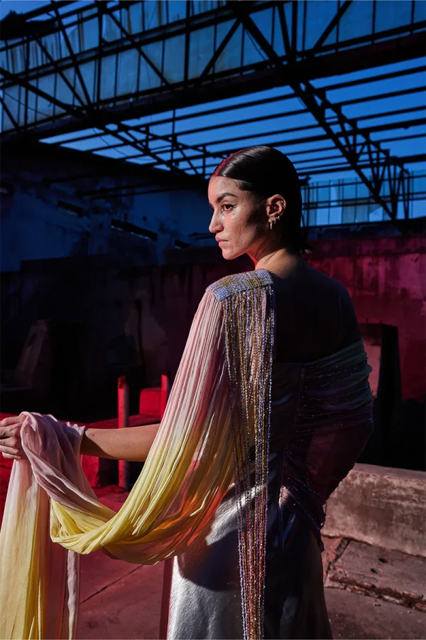 DRAPED CHIFFON SEQUIN GOWN - Image 2