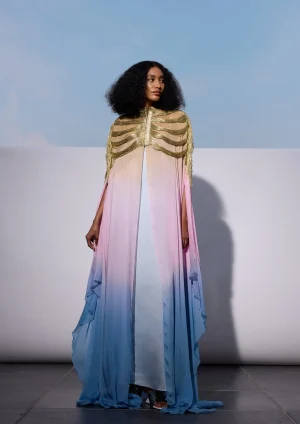 THE SKYLINE ZARI FRINGED CAPE SET