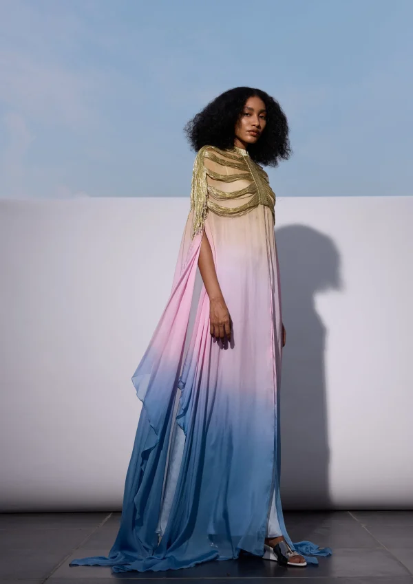 THE SKYLINE ZARI FRINGED CAPE SET - Image 3