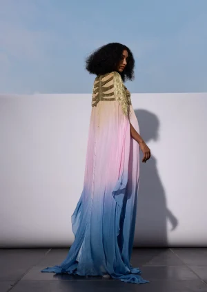 Alternative view of The skyline zari fringed cape set