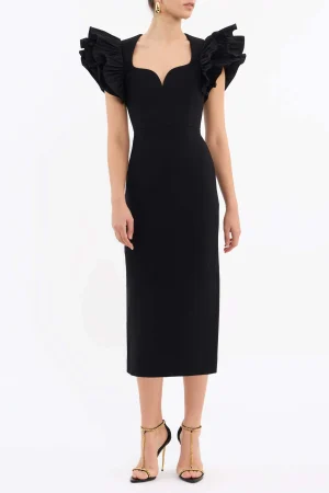 REBECCA VALLANCE ELLA PUFF SLEEVE MIDI DRESS