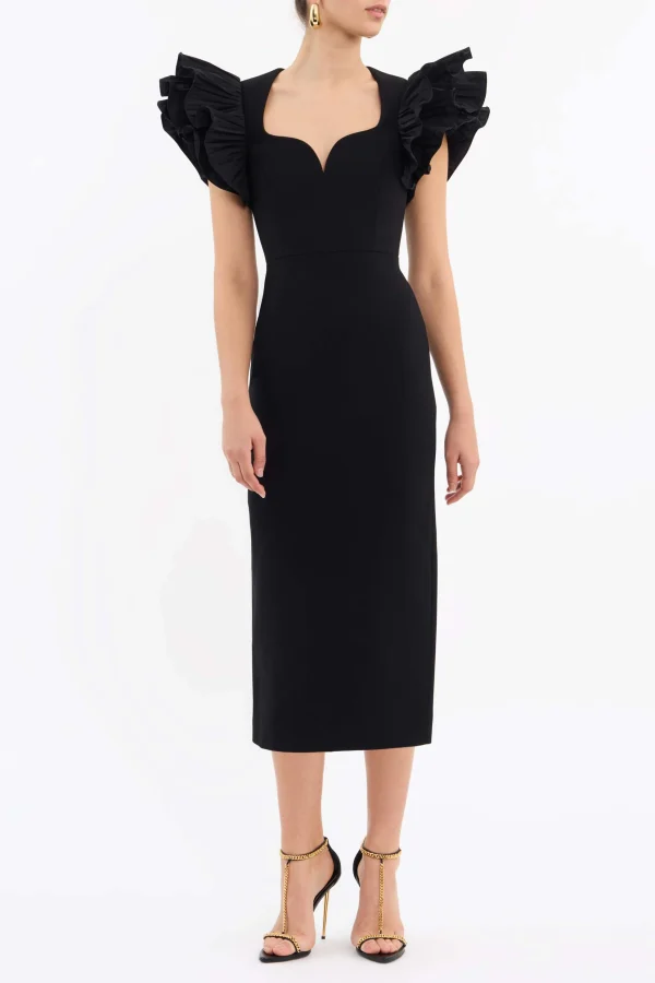 REBECCA VALLANCE ELLA PUFF SLEEVE MIDI DRESS