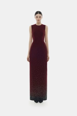 Burgundy Crystal Beaded Maxi Dress