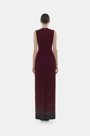 Burgundy Crystal Beaded Maxi Dress - Image 3