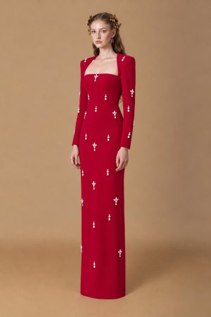 Alternative view of Trapeze Neck Column Gown