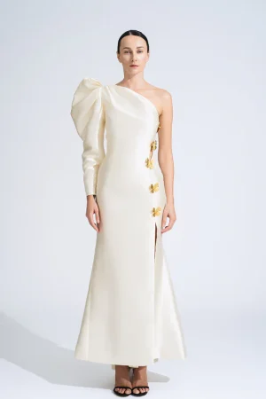 KHOON HOOI MERMAID DRESS WITH ONE-SHOULDER AND BROOCHES