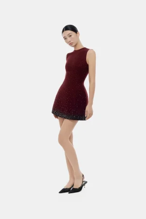 Burgundy Crystal Beaded Mini Dress - Image 3