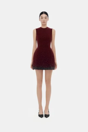 Burgundy Crystal Beaded Mini Dress