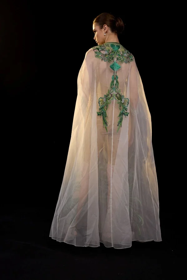 ELEGANT EMBROIDERED SHEER CAPE GOWN - Image 5