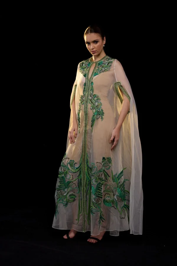 ELEGANT EMBROIDERED SHEER CAPE GOWN - Image 3
