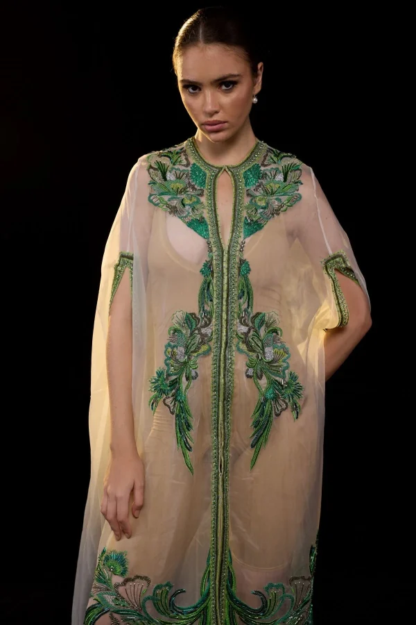 ELEGANT EMBROIDERED SHEER CAPE GOWN - Image 2