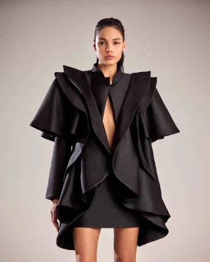 Mikado Piqué Jacket with Dramatic Ruffles