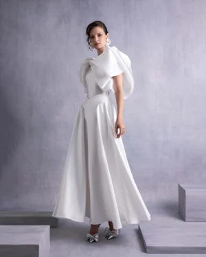 High-Waisted Flared Piqué Skirt