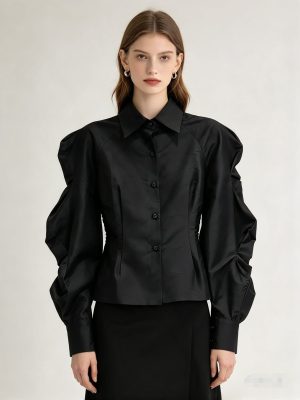 White Taffeta Embossed Blouse - Image 4