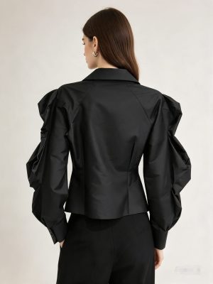 White Taffeta Embossed Blouse - Image 5