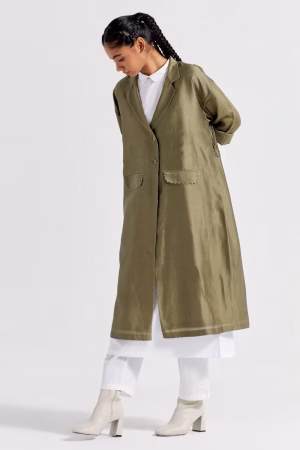 White & olive back tie overlay jacket co-ord Set