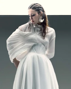 Taffeta Blouse with Front-to-Back Train Detail