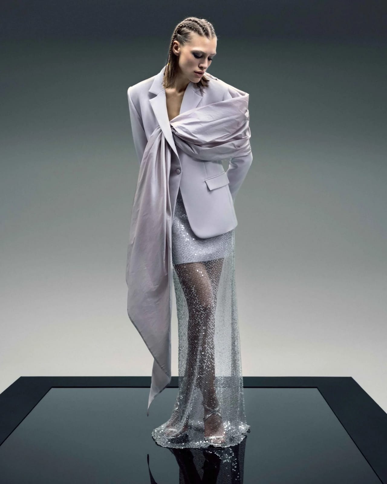 Sparkling Sequin Mesh Overlay, Lilac Skirt - Image 4