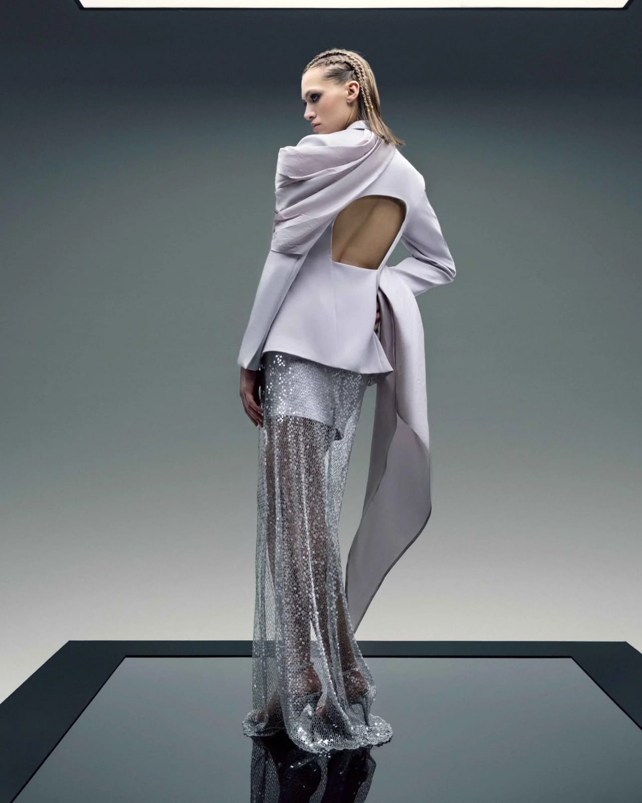 Sparkling Sequin Mesh Overlay, Lilac Skirt - Image 3