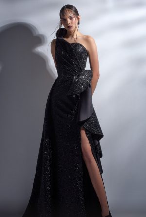 Glitter One Shoulder Ruffles Long Dress