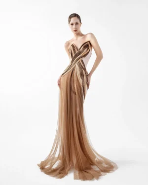 Strapless Nude Crepe Gown