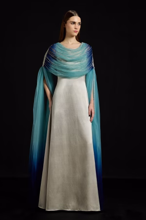 Silver Satin, Tulle Sequins, Kaftan