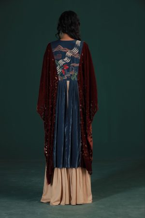Alternative view of Maroon/Blue Velvet Kaftan