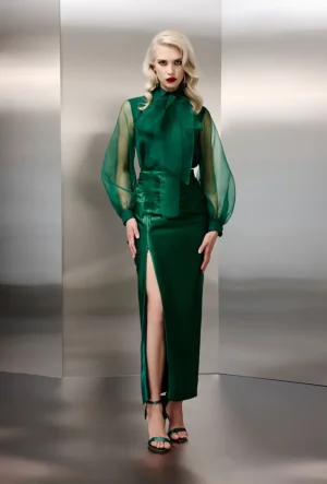 Pleated Detail Zippered Viscose Skirt