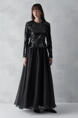 Sequin Blouse Skirt Organza Set