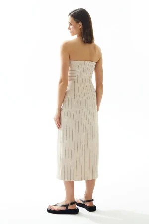 Alternative view of Beige Black Striped Strapless Dress