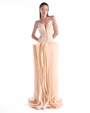 Sculptural Angled Deep-V Gown