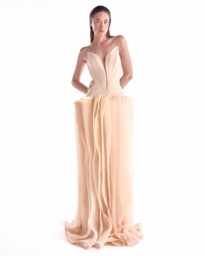 Sculptural Angled Deep-V Gown