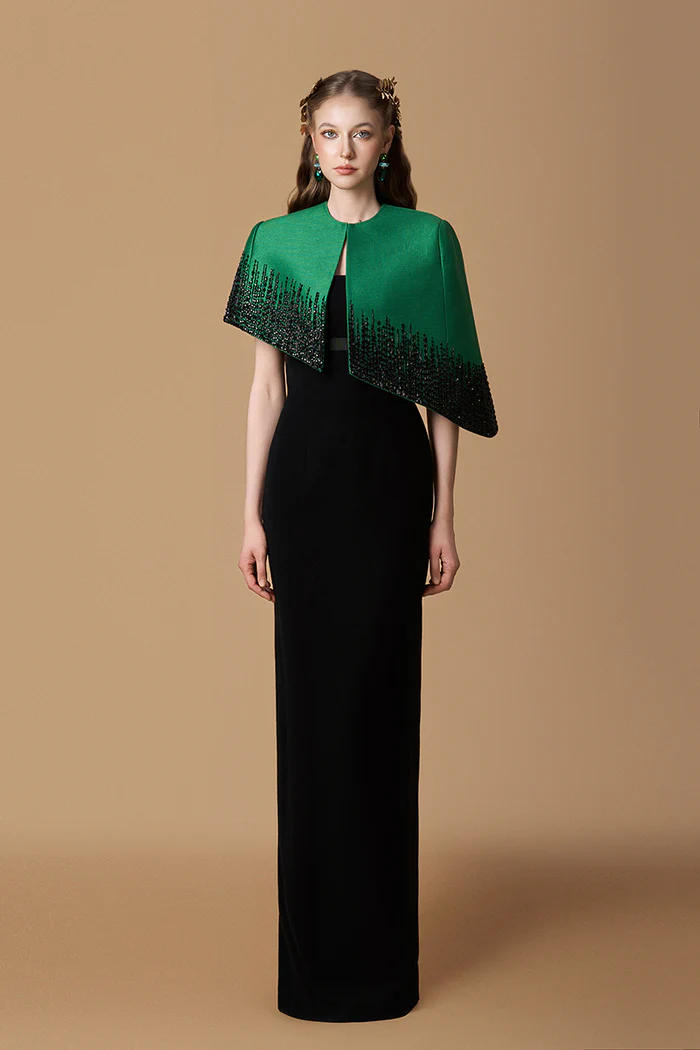 Mini Cape In Dark Green/Black Gown
